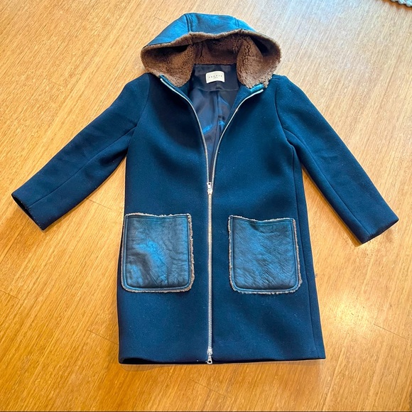 Sandro Jackets & Blazers - Sandro wool and shearling hooded straight coat size 36 XS (sleeve shortened)